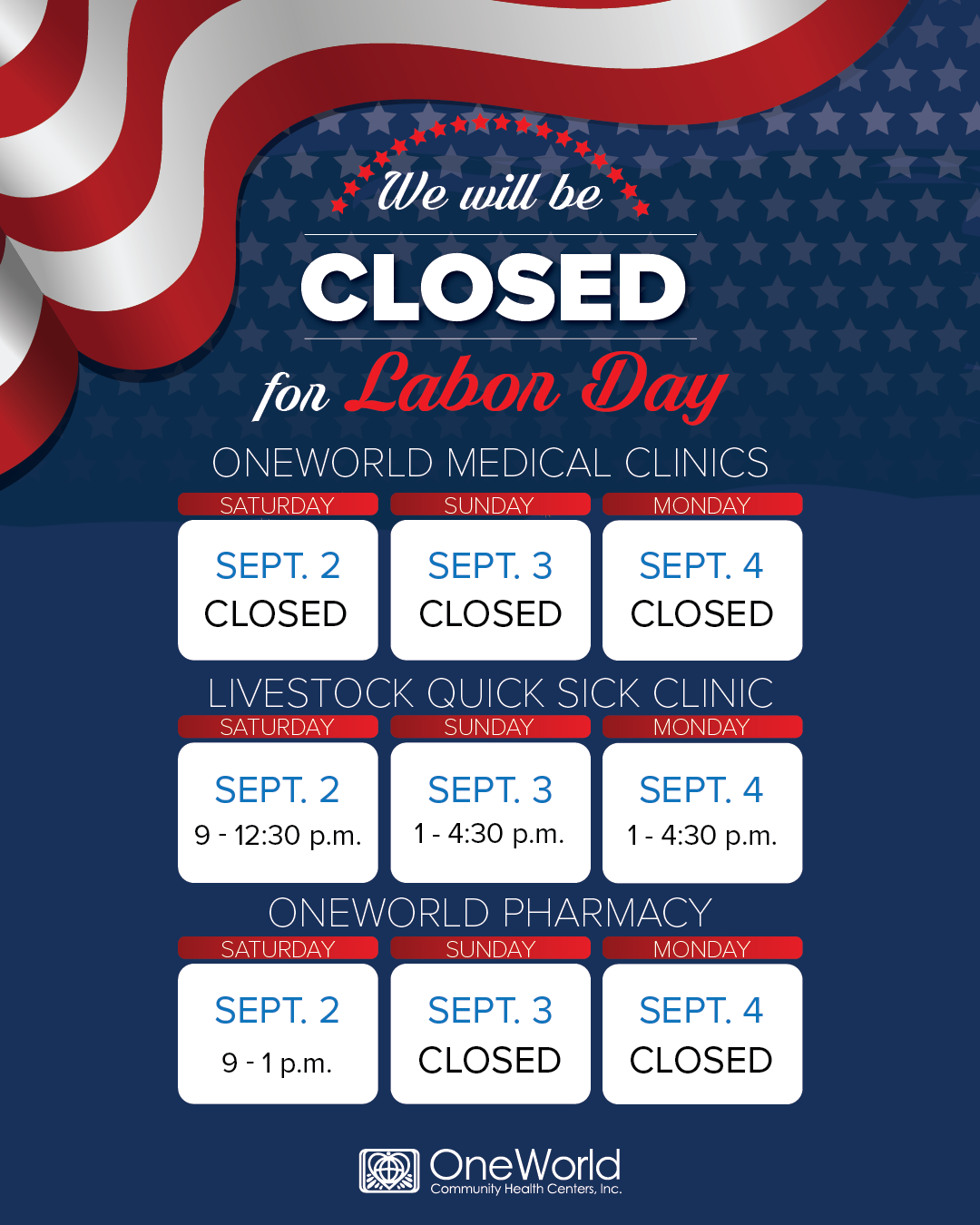 Image of 2023 Labor Day closing schedule