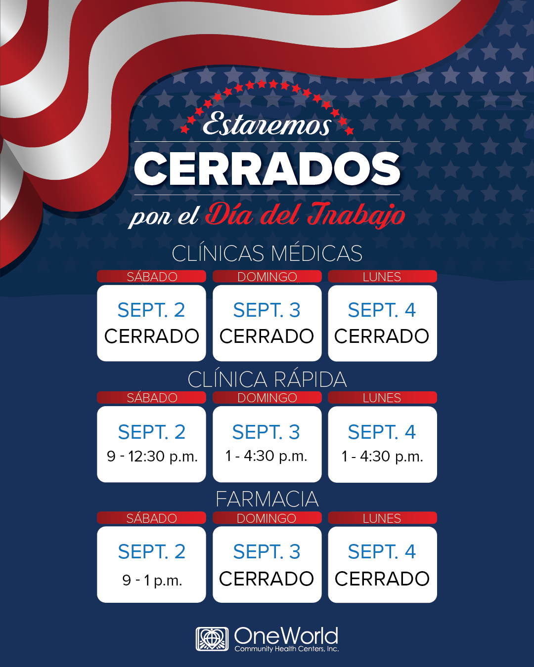 Image of Labor Day closing notice schedule in Spanish