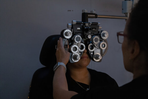 A patient has an eye exam